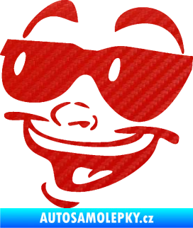 Samolepka Obličej 005 levá veselý s brýlemi 3D karbon červený