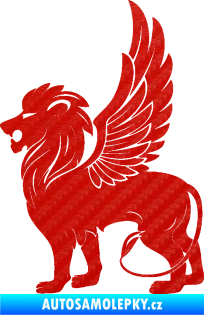 Samolepka Okřídlený lev 001 levá mytické zvíře 3D karbon červený