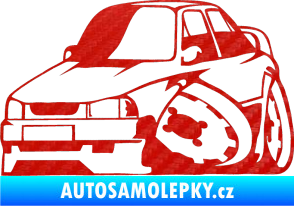 Samolepka Škoda 130 karikatura levá 3D karbon červený