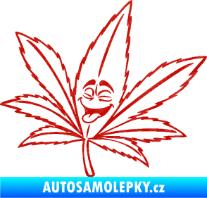 Samolepka Travka 003 levá lístek marihuany s obličejem 3D karbon červený