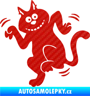 Samolepka Veselá kočka levá 3D karbon červený