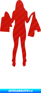 Samolepka Žena na nákupu 003 pravá 3D karbon červený