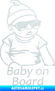 Samolepka Baby on board 003 pravá s textem miminko s brýlemi 3D karbon bílý