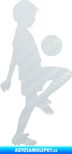 Samolepka Děti silueta 005 pravá kluk fotbalista 3D karbon bílý