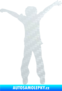Samolepka Děti silueta 008 pravá kluk skáče 3D karbon bílý