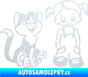 Samolepka Dítě v autě 098 pravá holčička a kočka 3D karbon bílý