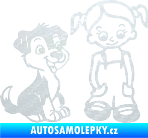 Samolepka Dítě v autě 099 pravá holčička a pes 3D karbon bílý