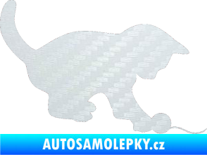 Samolepka Kočka 002 pravá 3D karbon bílý