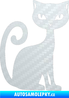 Samolepka Kočka 009 pravá 3D karbon bílý