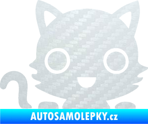Samolepka Kočka 014 levá kočka v autě 3D karbon bílý