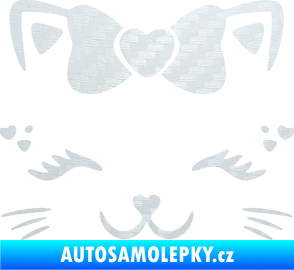 Samolepka Kočka 039 s mašličkou 3D karbon bílý