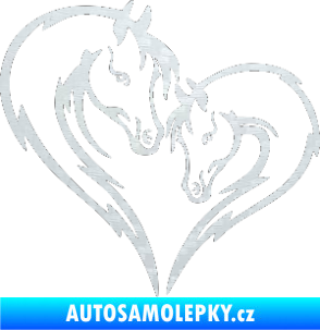 Samolepka Koníci 002 - levá srdíčko kůň s hříbátkem 3D karbon bílý