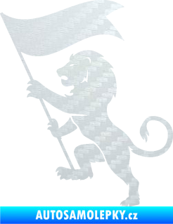 Samolepka Lev heraldika 005 levá s praporem 3D karbon bílý
