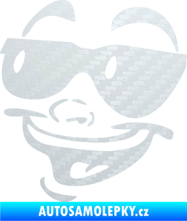 Samolepka Obličej 005 levá veselý s brýlemi 3D karbon bílý