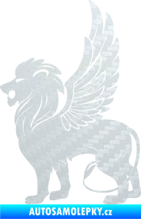 Samolepka Okřídlený lev 001 levá mytické zvíře 3D karbon bílý
