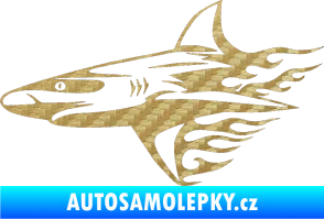 Samolepka Animal flames 031 levá žralok 3D karbon zlatý