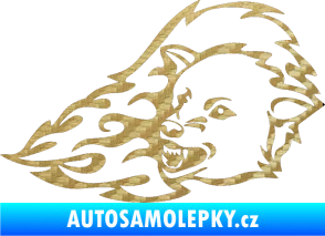 Samolepka Animal flames 036 levá vlk 3D karbon zlatý