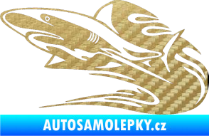 Samolepka Animal flames 037 levá žralok 3D karbon zlatý