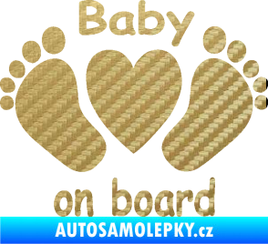 Samolepka Baby on board 004 s textem nožičky se srdíčkem 3D karbon zlatý