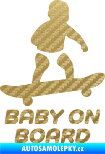 Samolepka Baby on board 008 pravá skateboard 3D karbon zlatý