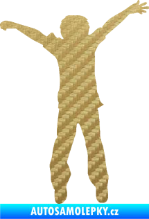 Samolepka Děti silueta 008 pravá kluk skáče 3D karbon zlatý