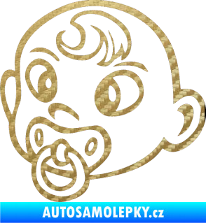 Samolepka Dítě v autě 004 levá miminko s dudlíkem hlavička 3D karbon zlatý
