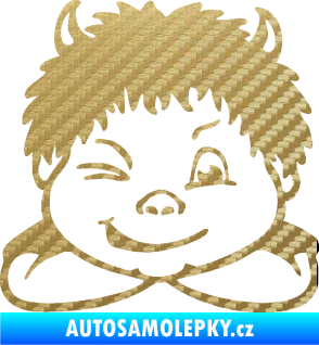 Samolepka Dítě v autě 055 pravá kluk čertík 3D karbon zlatý