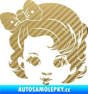 Samolepka Dítě v autě 110 levá holčička s mašlí 3D karbon zlatý