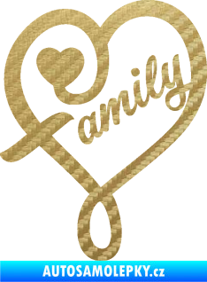 Samolepka Family 001 nápis se srdíčkem 3D karbon zlatý