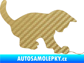 Samolepka Kočka 002 pravá 3D karbon zlatý