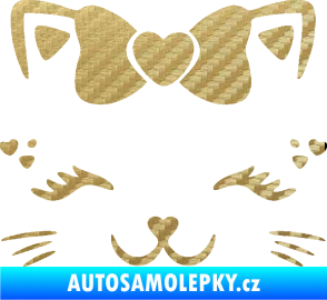Samolepka Kočka 039 s mašličkou 3D karbon zlatý