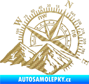 Samolepka Kompas 002 pravá hory 3D karbon zlatý