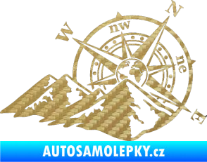 Samolepka Kompas 003 pravá hory 3D karbon zlatý