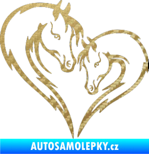 Samolepka Koníci 002 - levá srdíčko kůň s hříbátkem 3D karbon zlatý