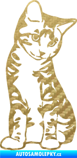 Samolepka Koťátko 006 pravá 3D karbon zlatý