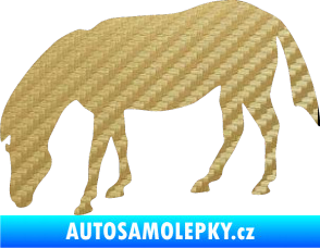 Samolepka Kůň 006 levá na pastvě 3D karbon zlatý