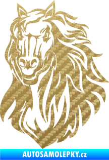 Samolepka Kůň 067 levá hlava s hřívou 3D karbon zlatý
