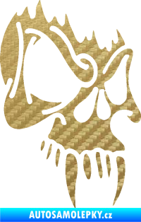 Samolepka Lebka 010 pravá s upířími zuby 3D karbon zlatý