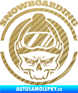 Samolepka Lebka snowboarding 3D karbon zlatý