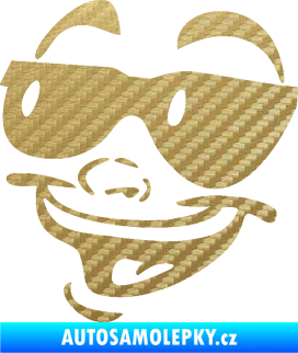 Samolepka Obličej 005 levá veselý s brýlemi 3D karbon zlatý