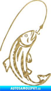 Samolepka Ryba s návnadou 003 pravá 3D karbon zlatý