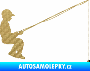 Samolepka Rybář 011 pravá chlapec s prutem 3D karbon zlatý