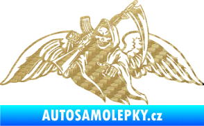 Samolepka Smrtka 016 levá s křídly a kosou 3D karbon zlatý