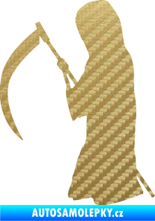 Samolepka Smrtka silueta s kosou levá 3D karbon zlatý