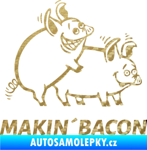 Samolepka Veselá prasátka makin bacon pravá 3D karbon zlatý