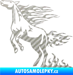 Samolepka Animal flames 001 levá kůň 3D karbon stříbrný
