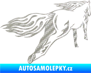 Samolepka Animal flames 009 pravá kůň 3D karbon stříbrný