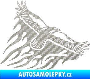Samolepka Animal flames 091 pravá letící orel 3D karbon stříbrný