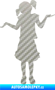 Samolepka Děti silueta 001 levá holčička krčí rameny 3D karbon stříbrný