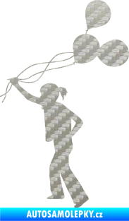 Samolepka Děti silueta 006 levá holka s balónky 3D karbon stříbrný